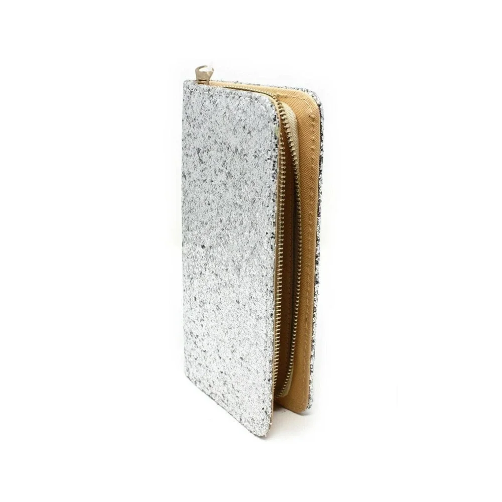 Silver Glitter Wallet Clutch -Glam Going Out, Evening, Party, Club Prom -Hey Viv